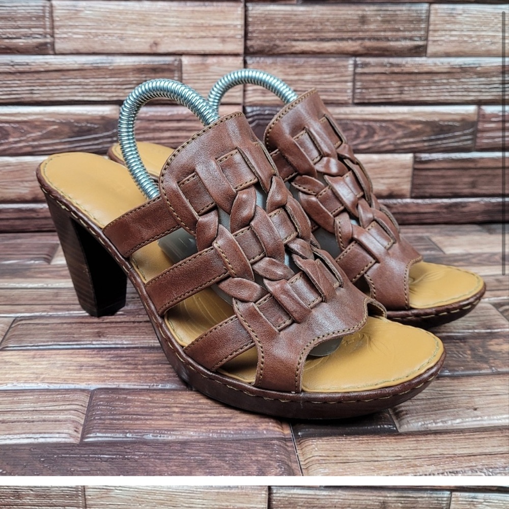 Born Woven Leather Heel Sandals